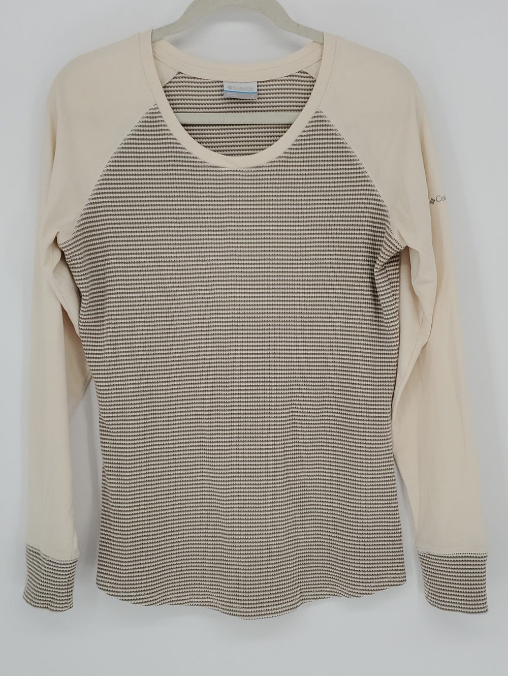 Columbia Cream And Tan Long-Sleeve Thermal Stripe Tee